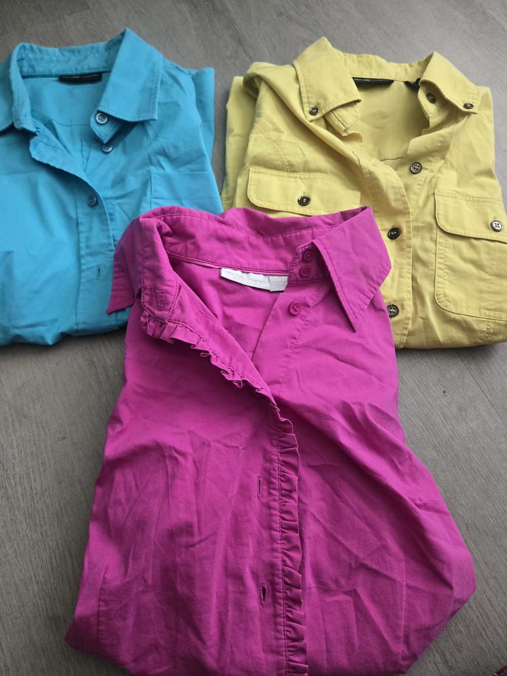 New York & Company Button-Front Tops in Fuchsia, Teal & Yellow